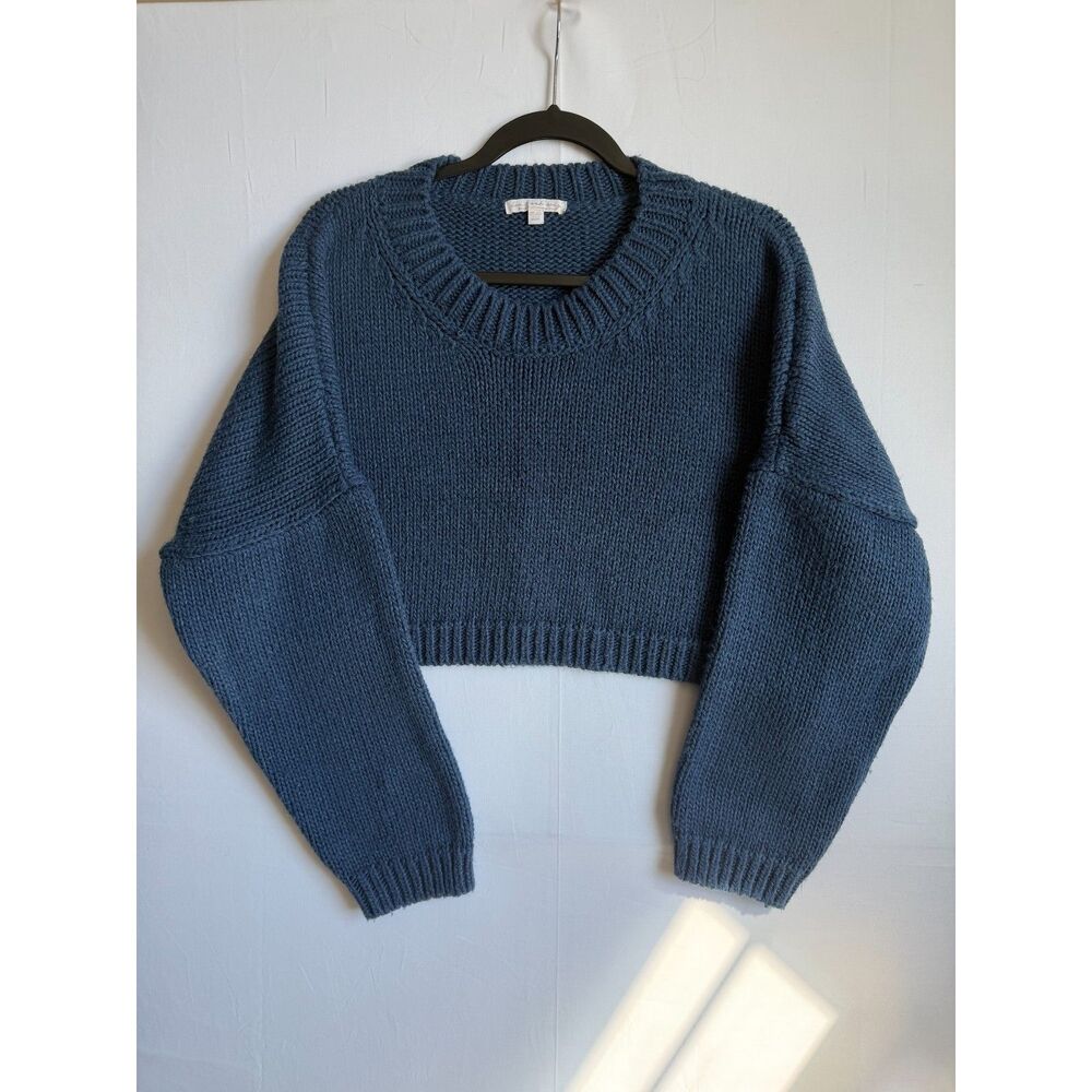 Don't Ask Why Navy Blue Chunky Knit Cropped Sweater Crewneck One Size Italy